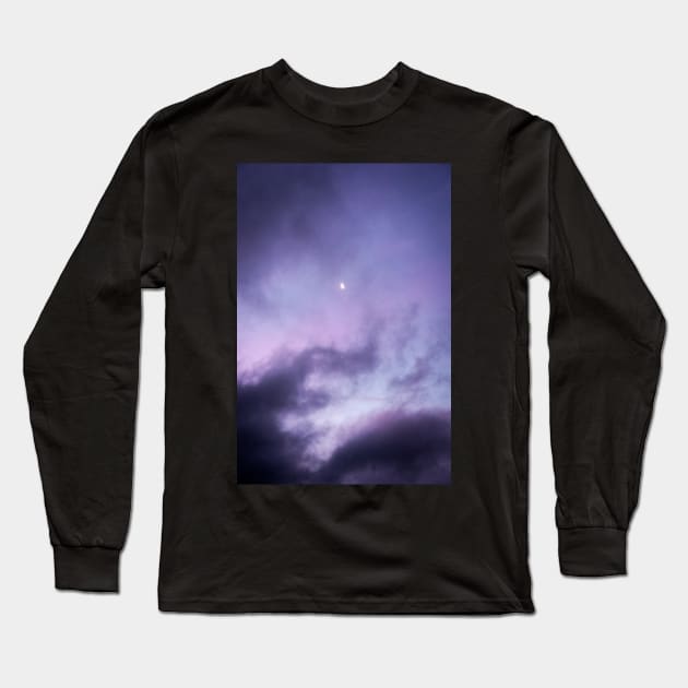 Purple Dreamy Sunset with Illuminated moon over New Zealand Long Sleeve T-Shirt by Danny Wanders